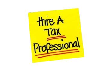 A yellow post it note with the words " hire a tax professional ".